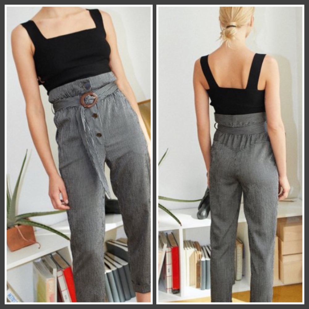 NANUSHKA High Waist black stripe paperbag pants SM